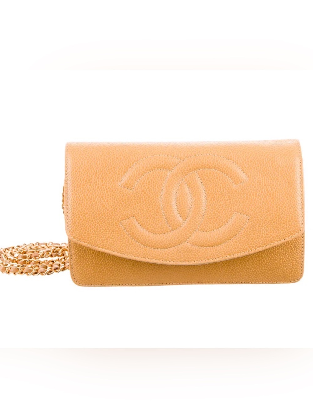 CHANEL Tan Caviar Leather Crossbody Wallet with Interlocking CC
